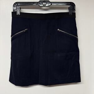 Theory Womens Stretch Wool Zipper Mini Pencil Skirt Black Navy Blue Size 6